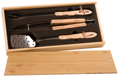 Personalised BBQ Grill Tool Set. Custom Engraved Wood Handle