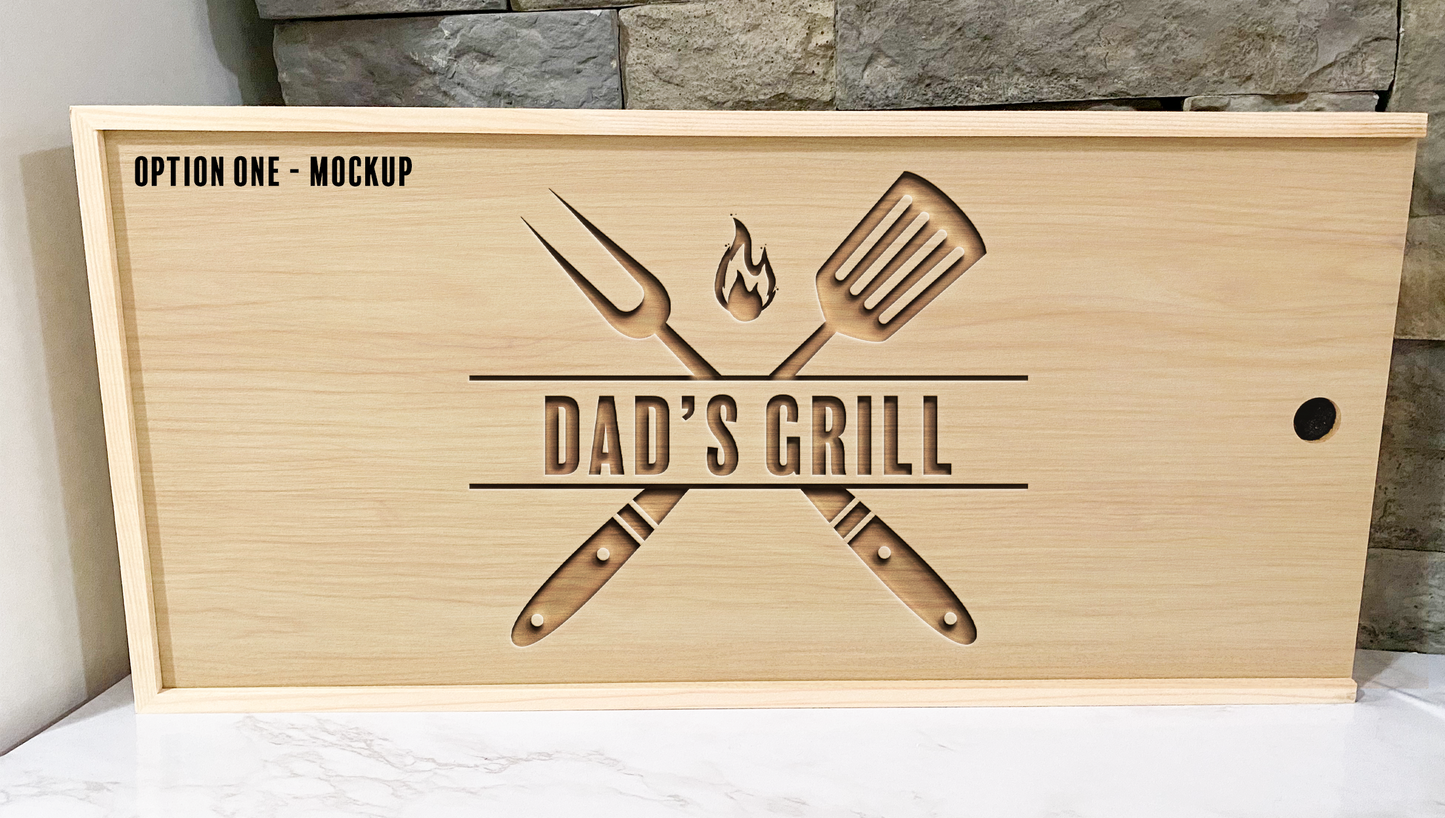 Grill Tools in a Personalized Pine Box