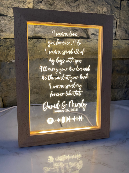 "Our Song" LED Frame with Engraved Song Lyrics & Spotify Code