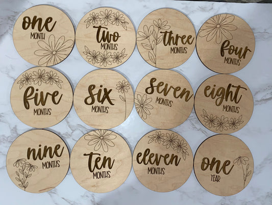 Floral Engraved Baby Milestones