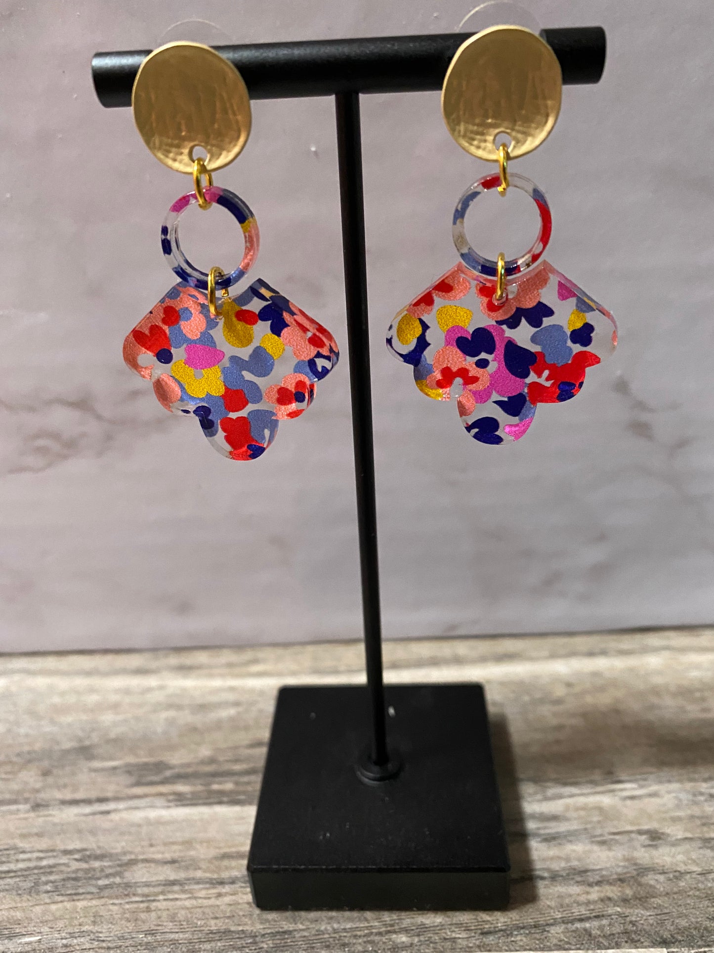 Floral Round & Scalloped Dangle Earrings